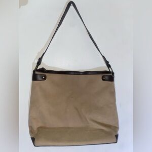 Lancome Tan Canvas Shoulder Bag with Dark Brown Trim Rare Cosmetic